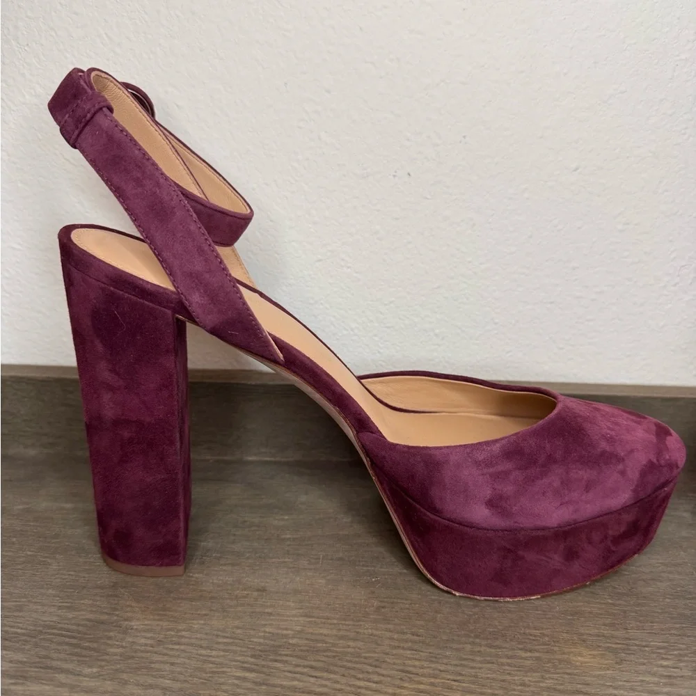 NEW Veronica Beard Magda Merlot Suede Platform Ankle-Strap Heels SZ 10